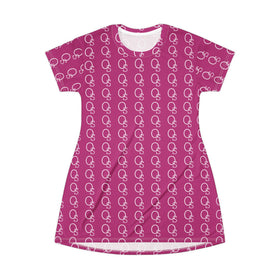 Pink Oswald Symbol T-Shirt Dress — Feminist Pattern All-Over Print