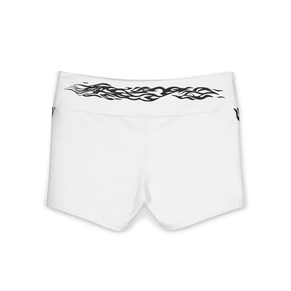 Tribal Streak Yoga Shorts — Women's White Polyester Athletic Shorts