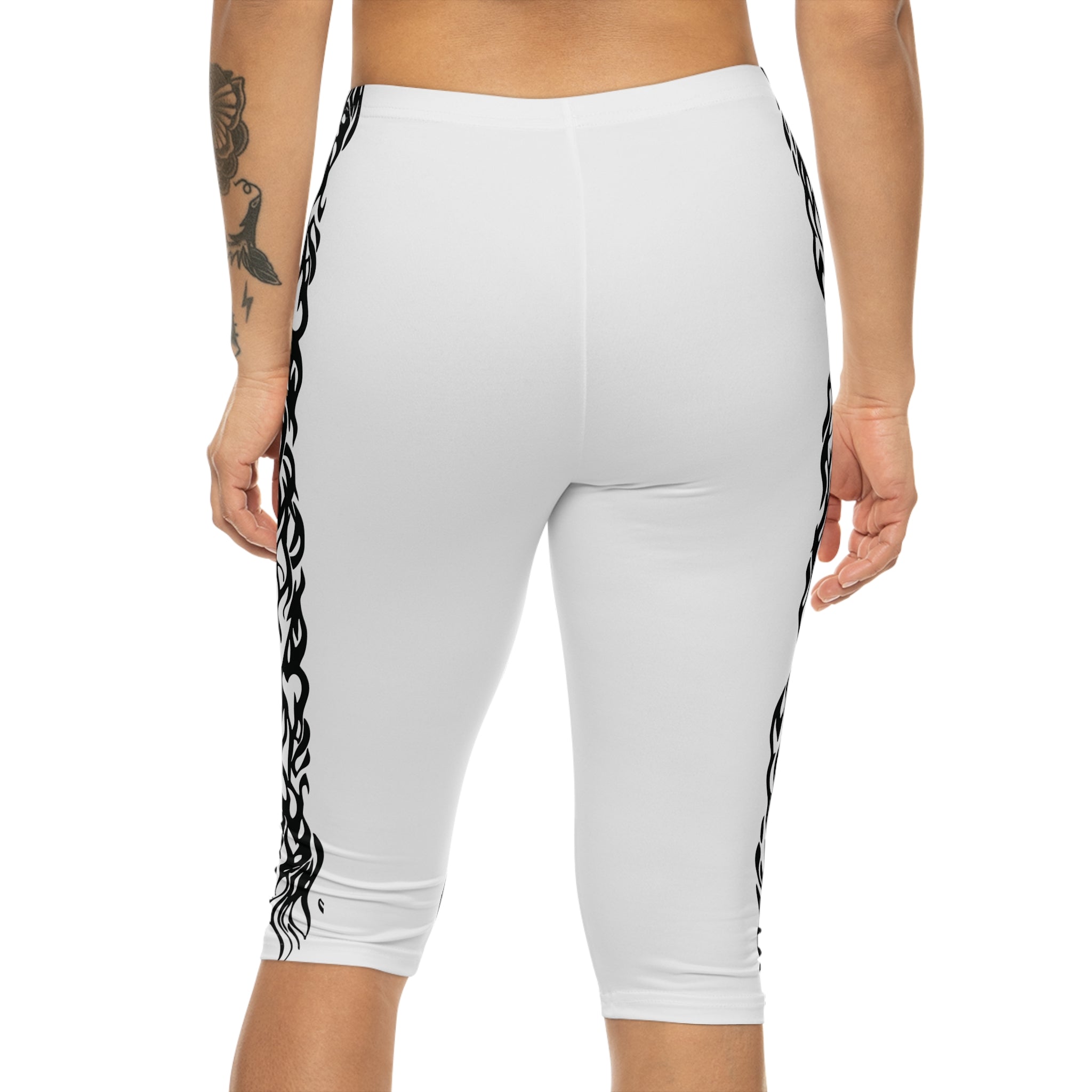 Capri Leggings with Black Tribal Side Panel — Women's Athletic Crop Pants