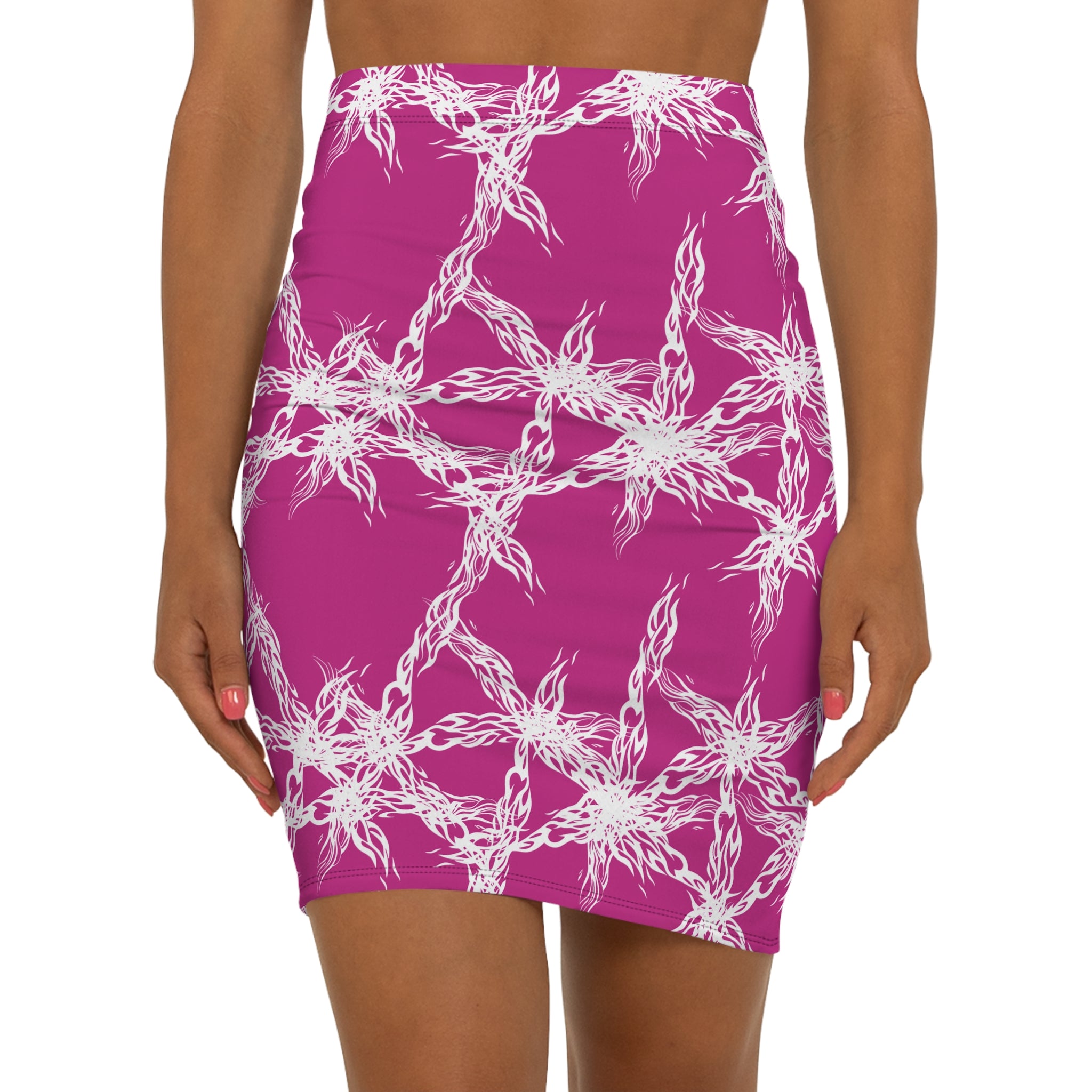 Oswald Pink  Lace Pattern Pencil Skirt — Mid‑Waist All‑Over Print