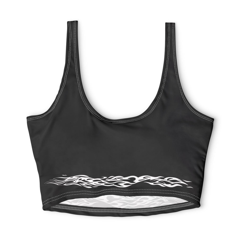 Sports Bra — Black Polyester Athletic Crop Top