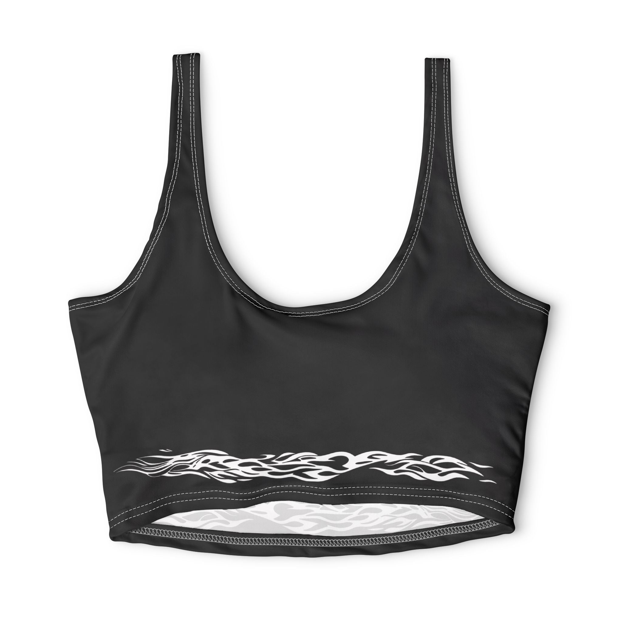 Sports Bra — Black Polyester Athletic Crop Top