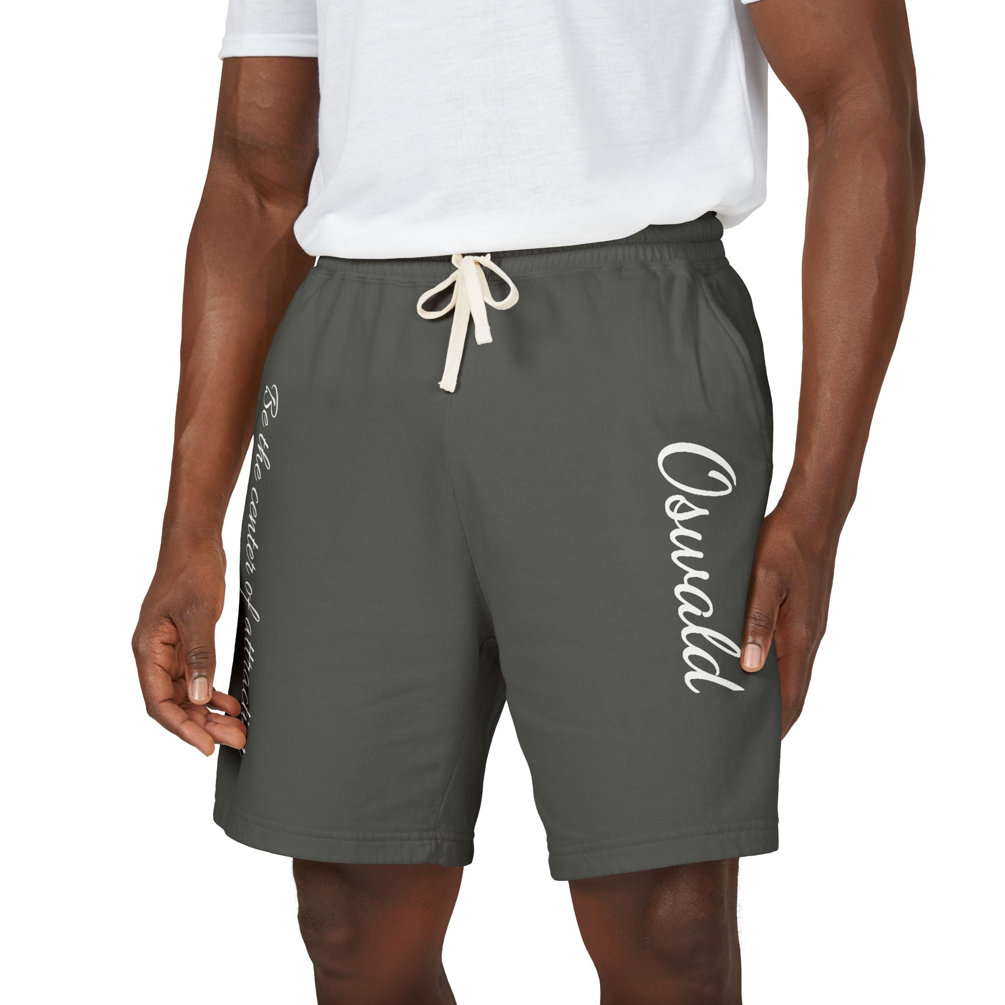 Fleece Sweat Shorts — 'Oswald' Side Script Coral Lounge Shorts