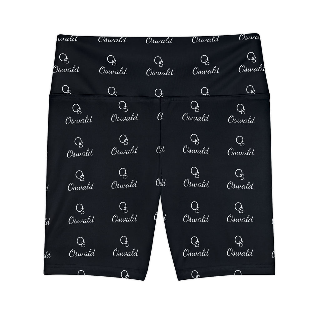 Monogram Repeat Women's Workout Shorts — Black All-Over Print Active Biker Shorts