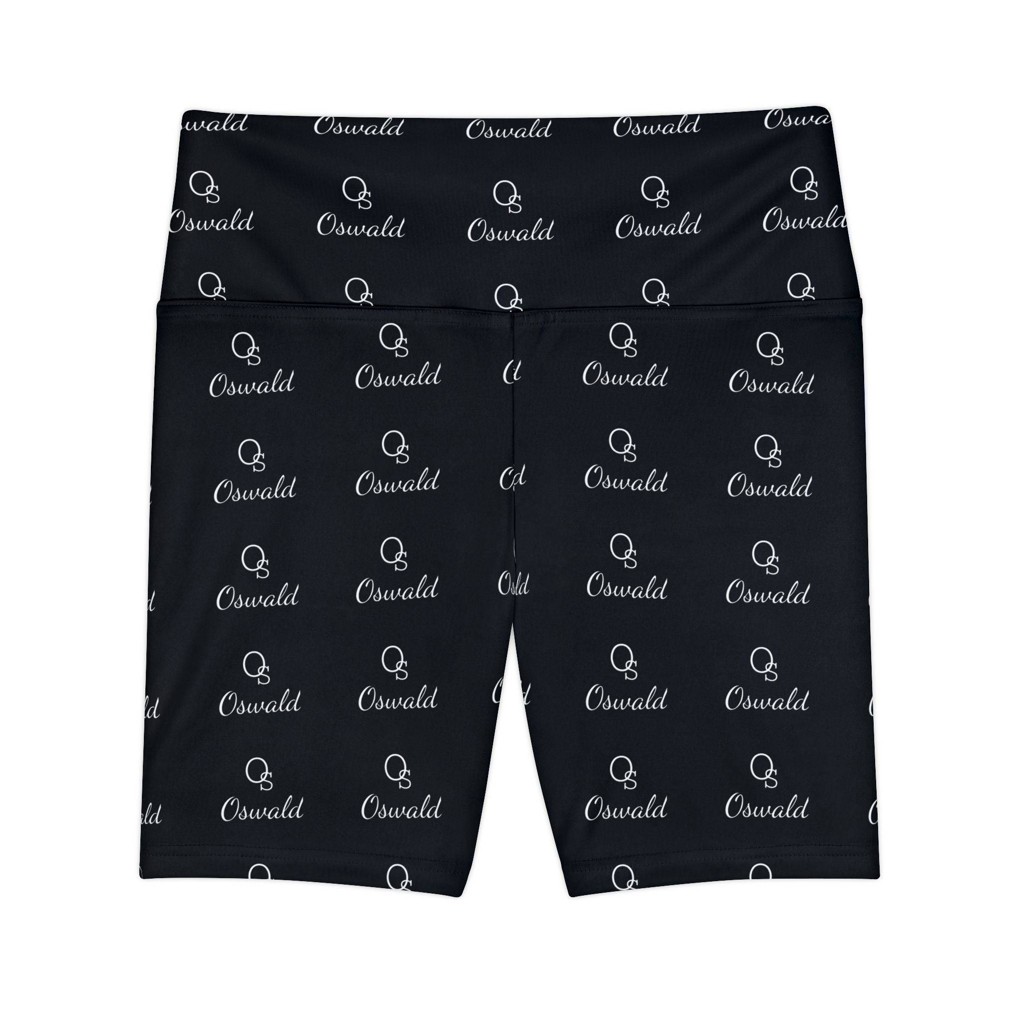 Monogram Repeat Women's Workout Shorts — Black All-Over Print Active Biker Shorts