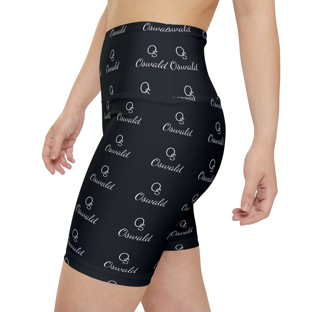 Monogram Repeat Women's Workout Shorts — Black All-Over Print Active Biker Shorts