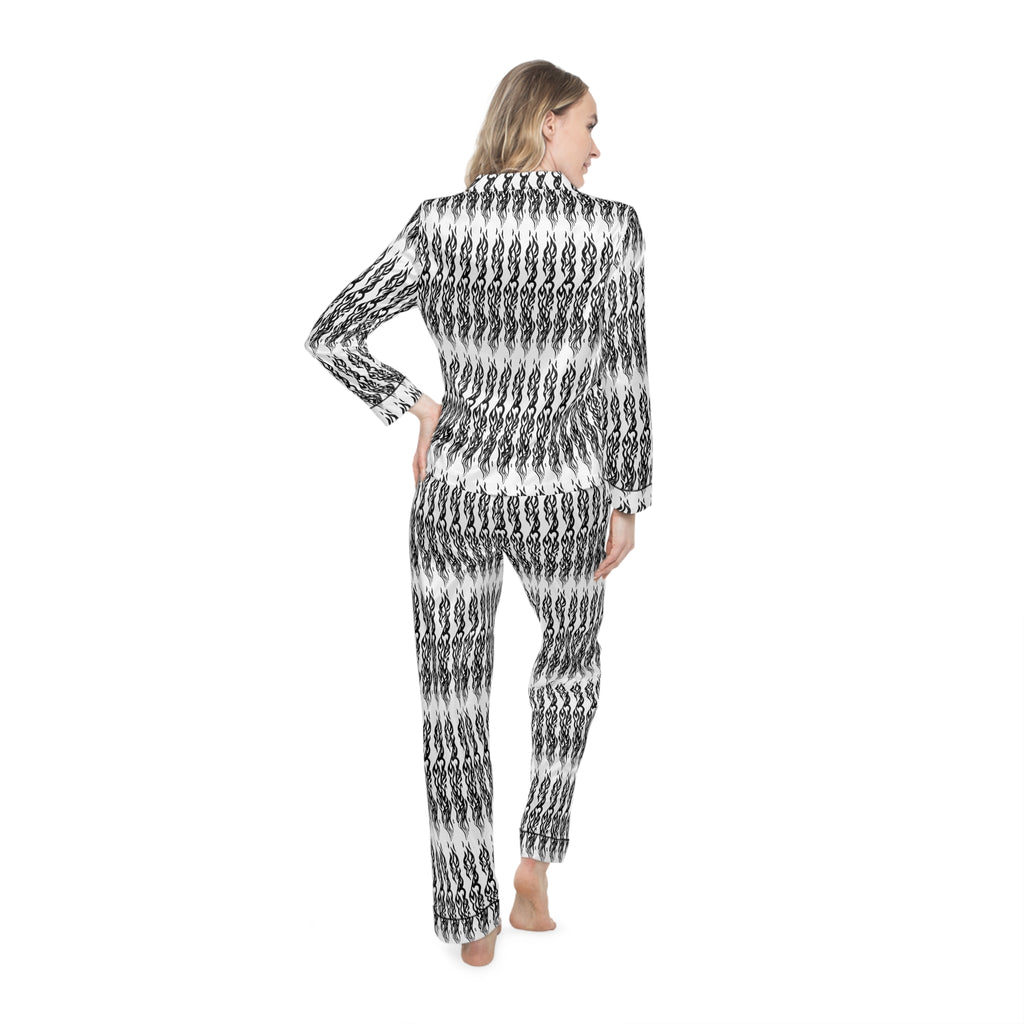 Black & White Geometric Satin Pajama Set — Women’s Luxe Sleepwear