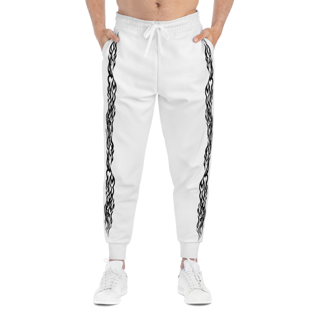 Oswald Unisex Side-Stripe Joggers — Athletic All-Over Print Sweatpants(White)