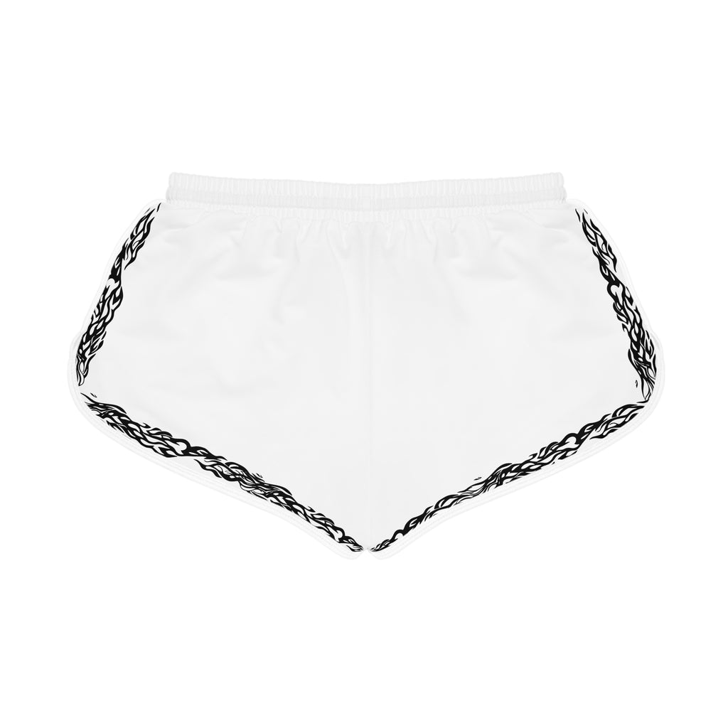 Women's White Relaxed Shorts with Black Tribal Border — Lightweight Beach & Lounge Shorts