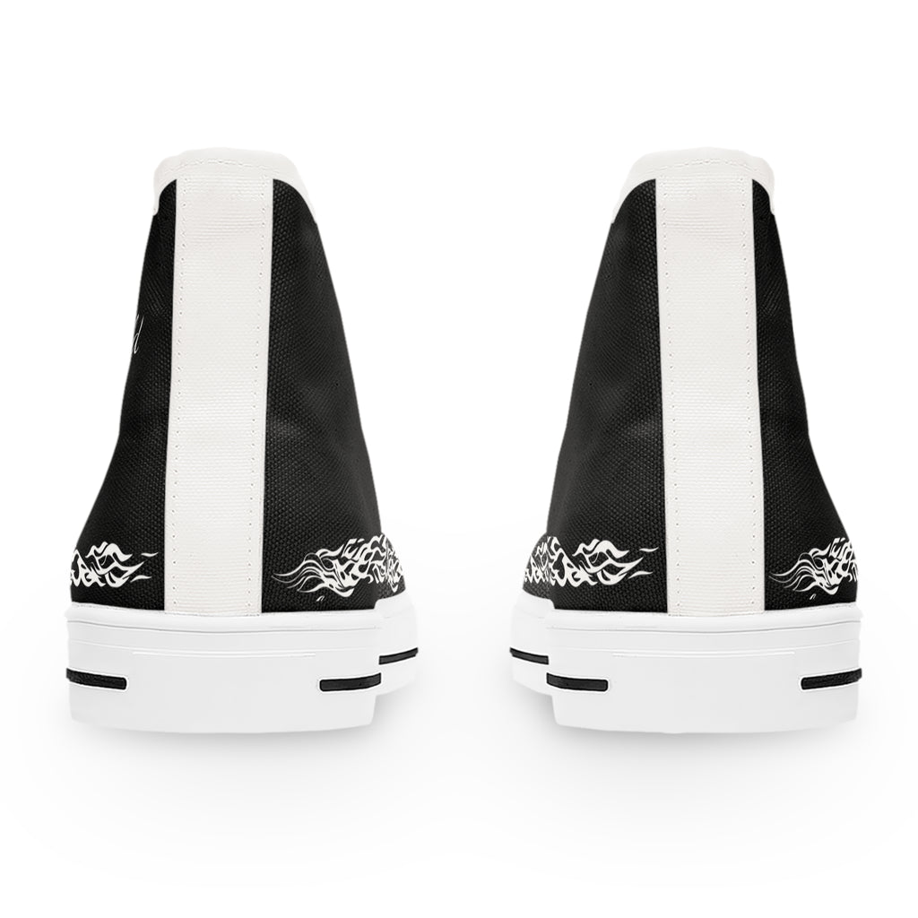 Women's High Top Sneakers — Black Tribal Chain Graphic Athletic Shoes