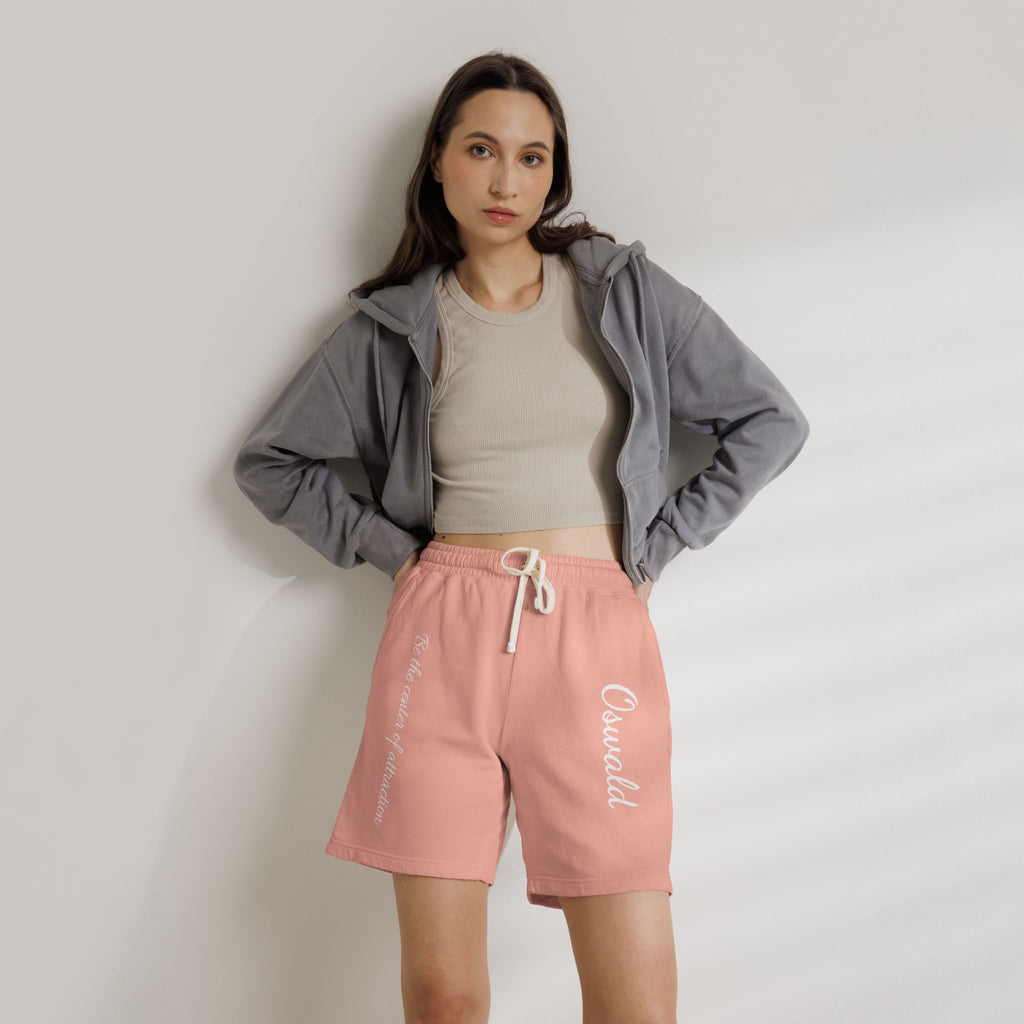 Fleece Sweat Shorts — 'Oswald' Side Script Coral Lounge Shorts