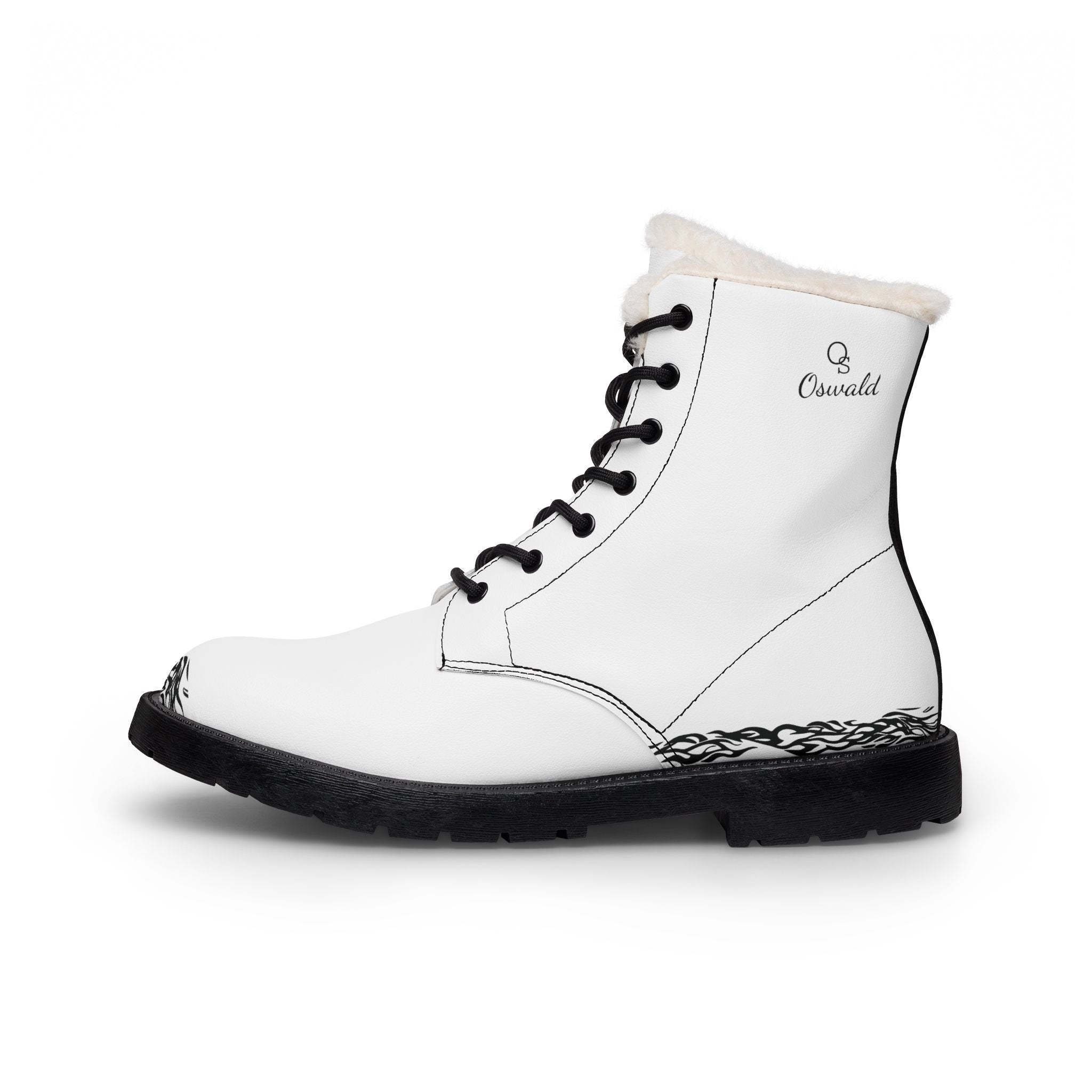 Women's White Leather Fur-Lined Combat Boots – Cozy Winter Lace-Up Boots