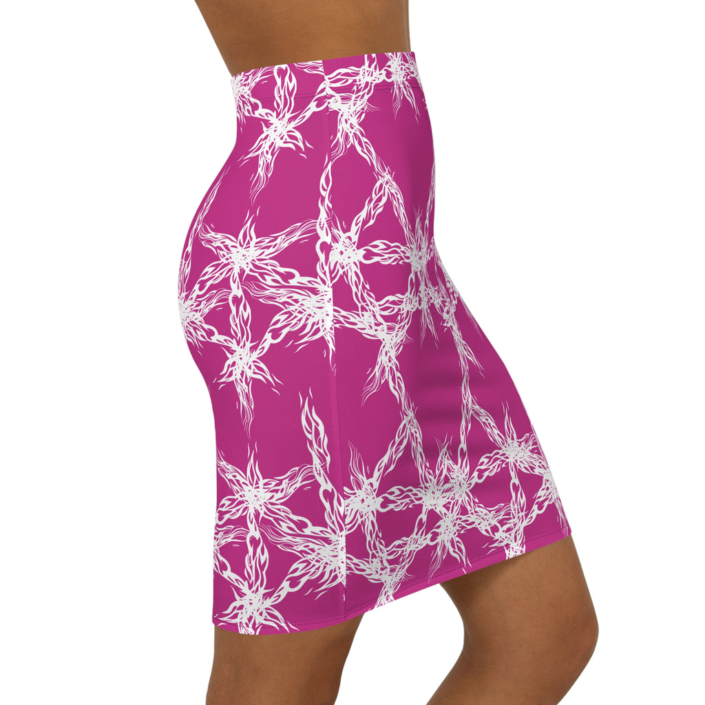 Oswald Pink  Lace Pattern Pencil Skirt — Mid‑Waist All‑Over Print