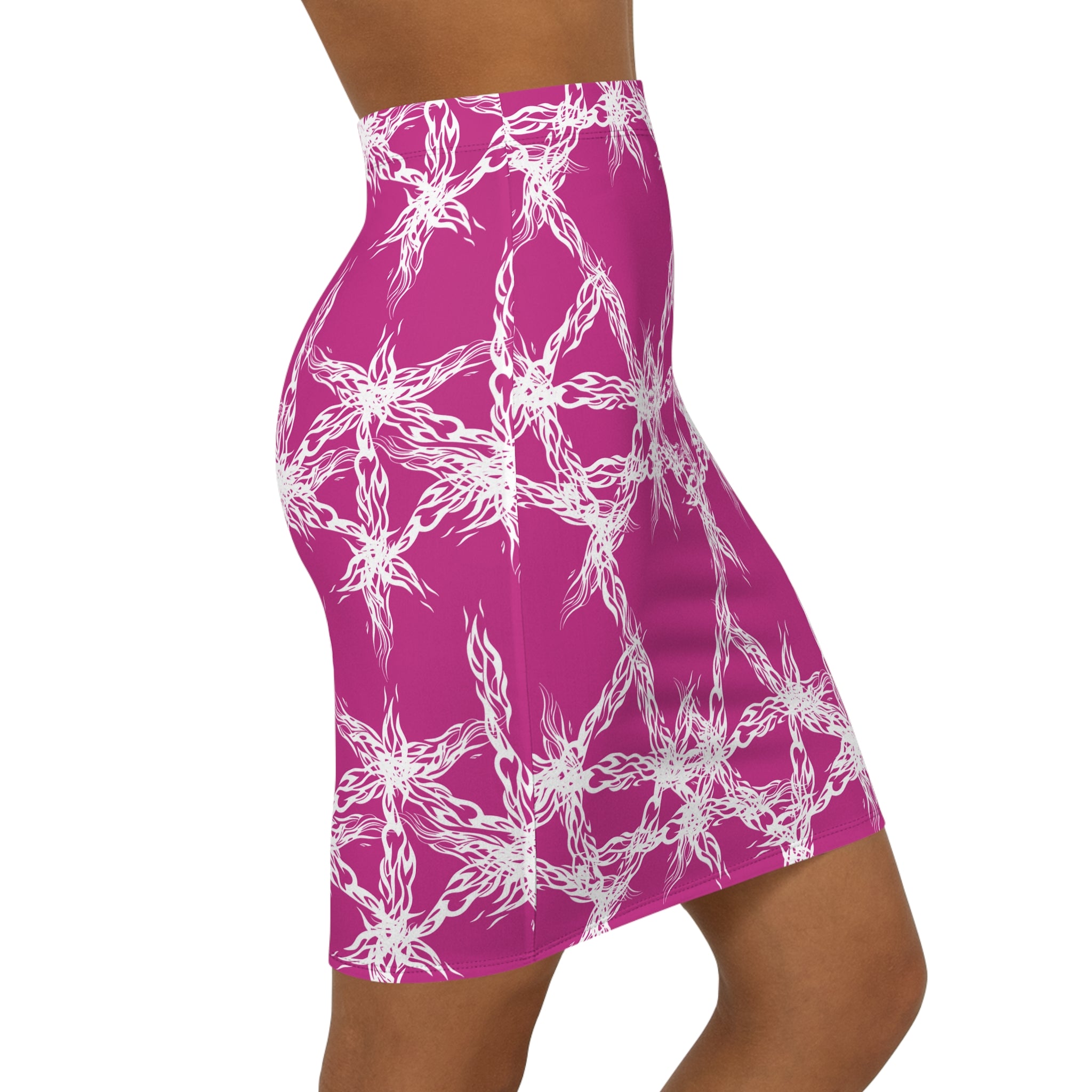 Oswald Pink  Lace Pattern Pencil Skirt — Mid‑Waist All‑Over Print