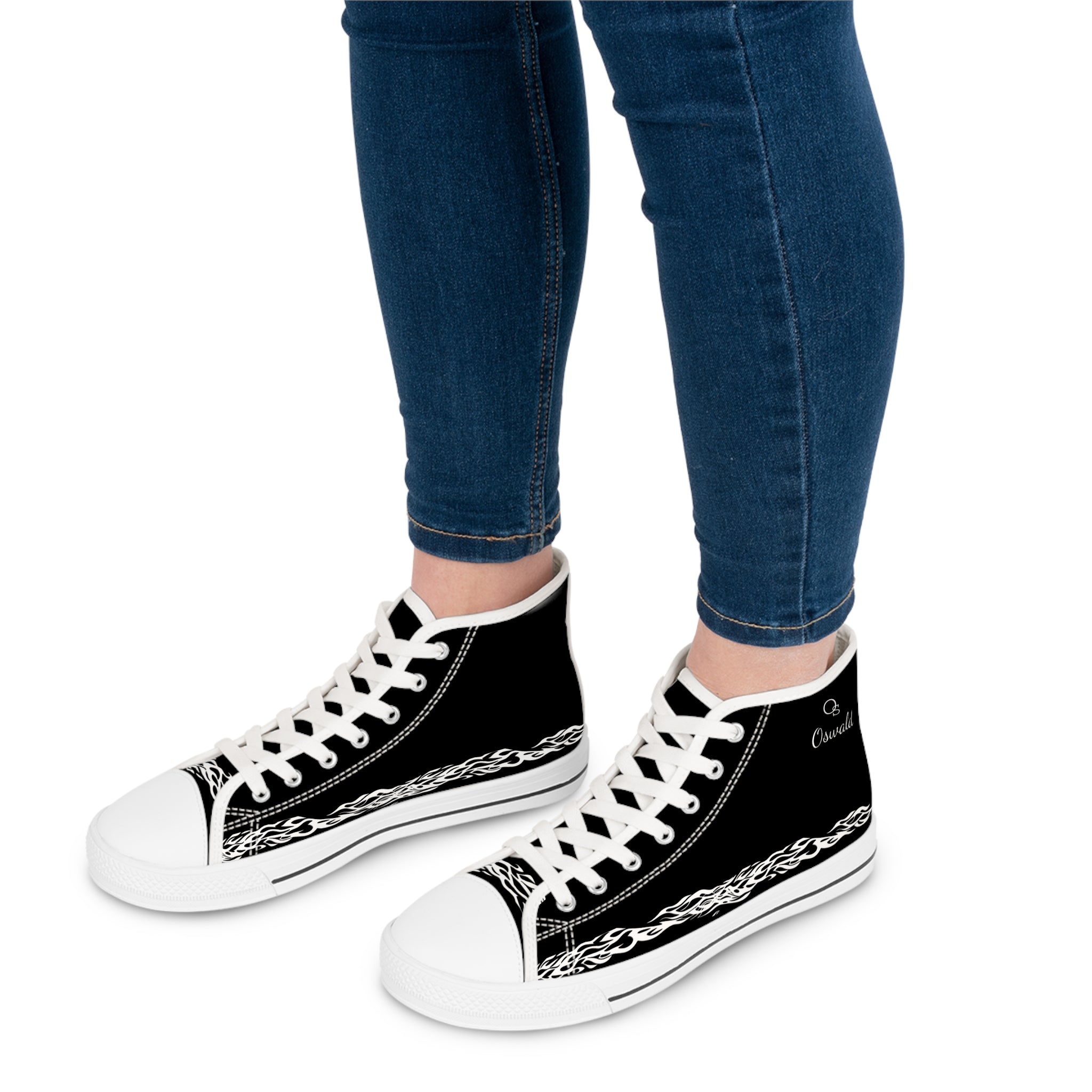 Women's High Top Sneakers — Black Tribal Chain Graphic Athletic Shoes