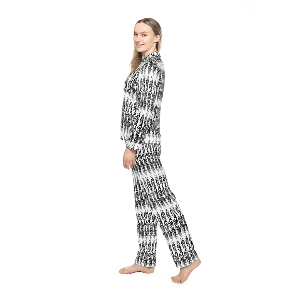 Black & White Geometric Satin Pajama Set — Women’s Luxe Sleepwear