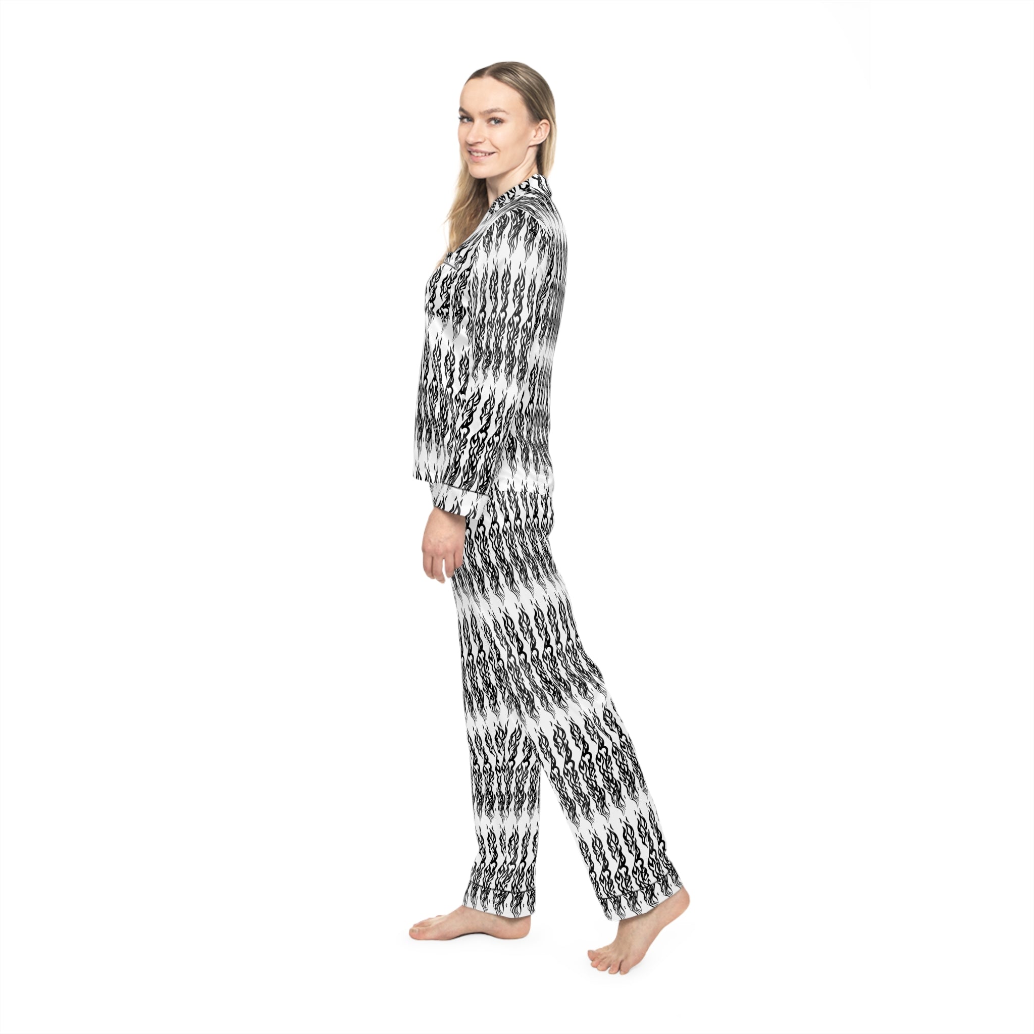 Black & White Geometric Satin Pajama Set — Women’s Luxe Sleepwear