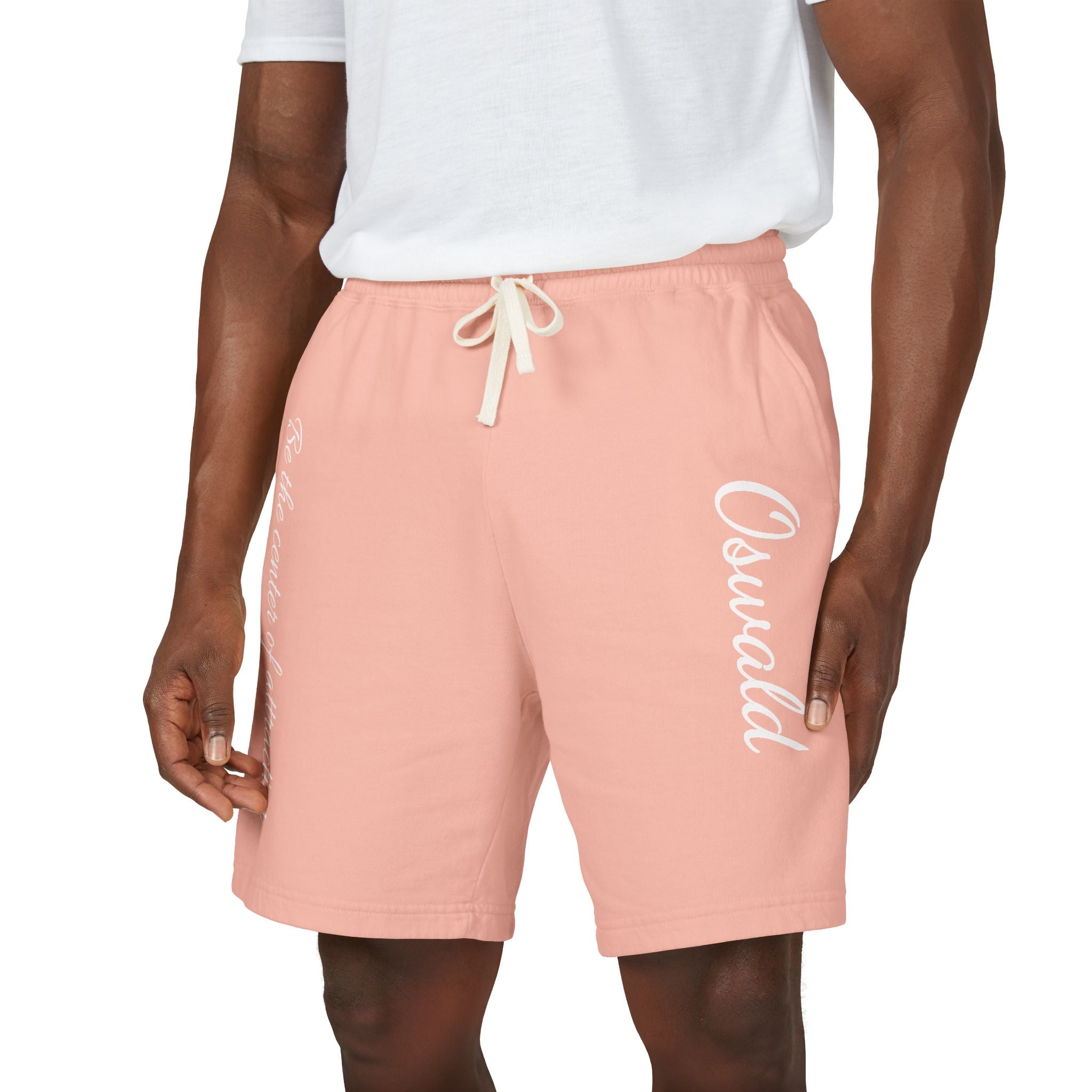 Fleece Sweat Shorts — 'Oswald' Side Script Coral Lounge Shorts