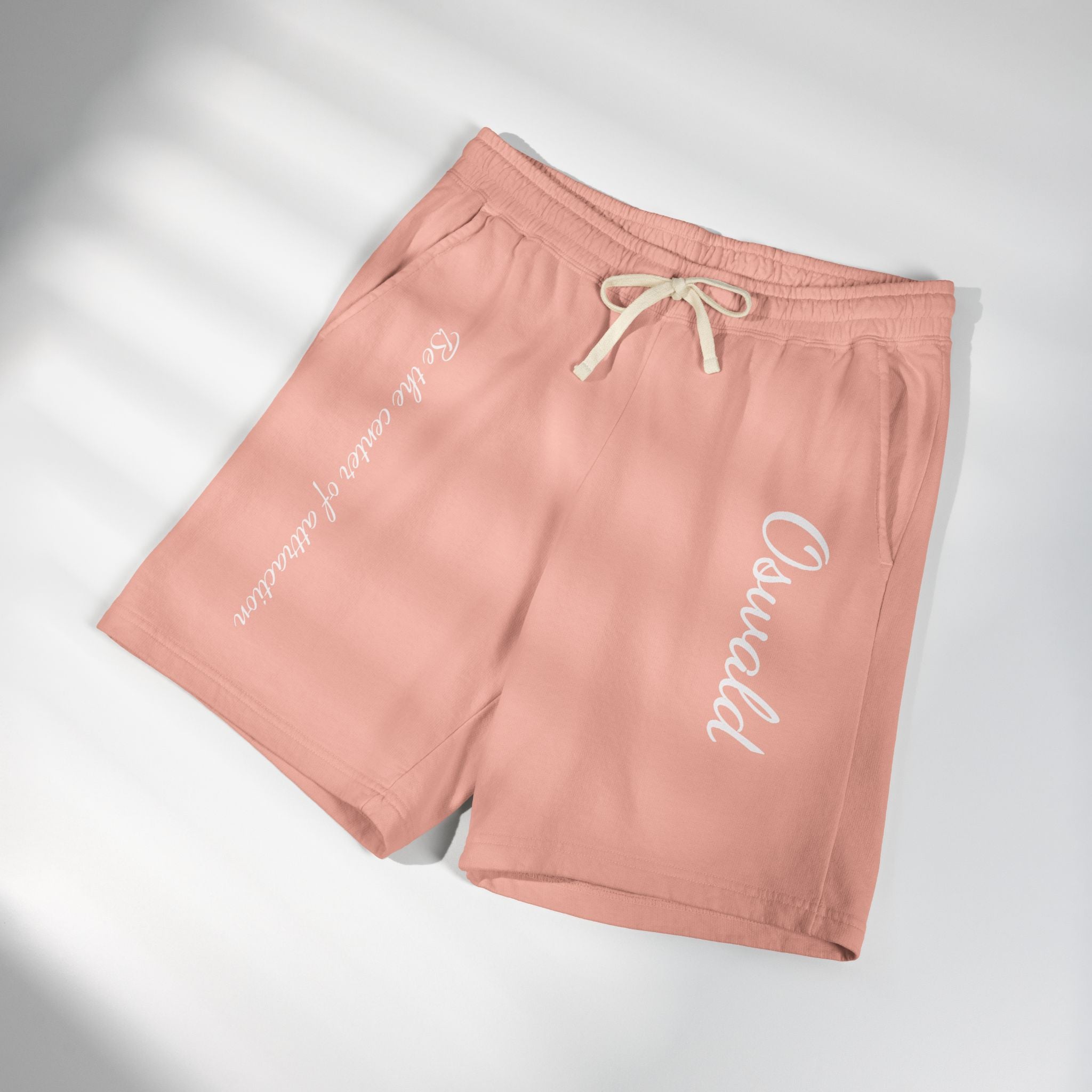 Fleece Sweat Shorts — 'Oswald' Side Script Coral Lounge Shorts