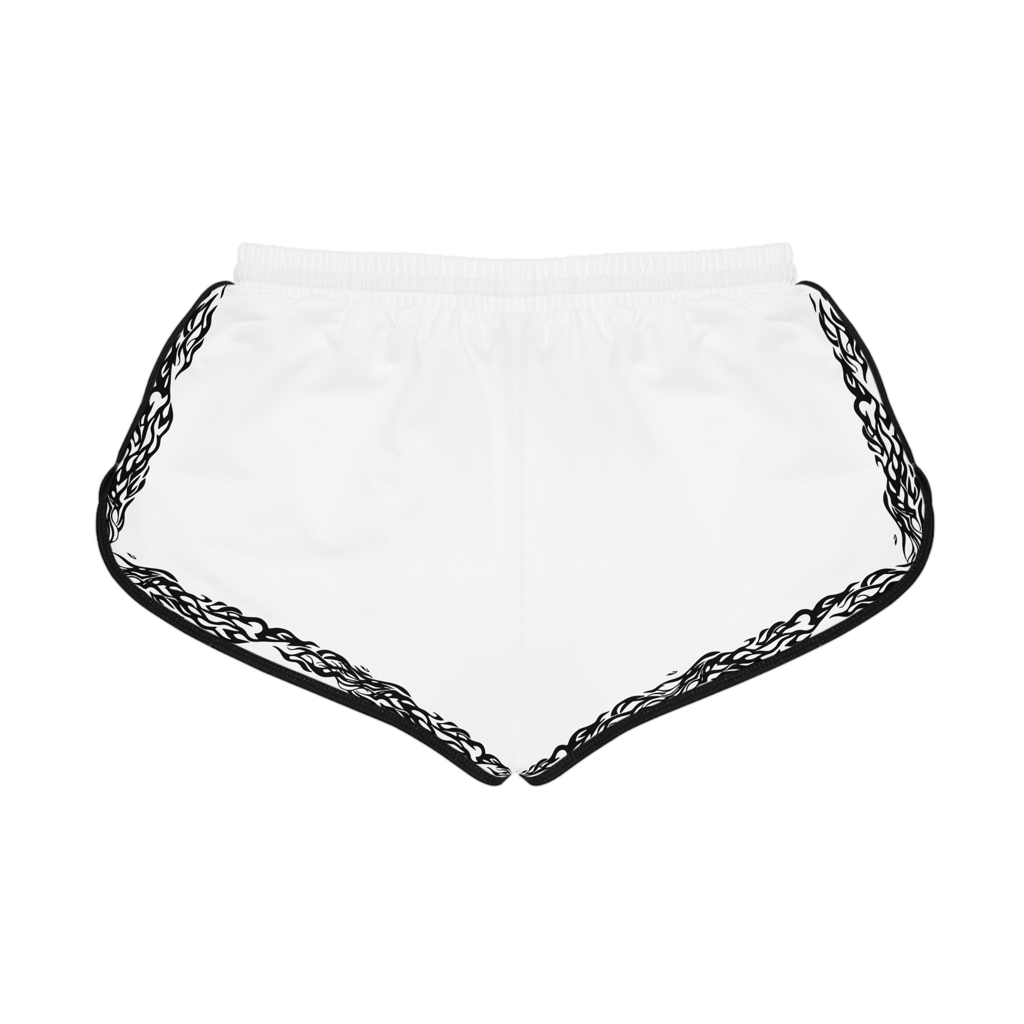 Women's White Relaxed Shorts with Black Tribal Border — Lightweight Beach & Lounge Shorts