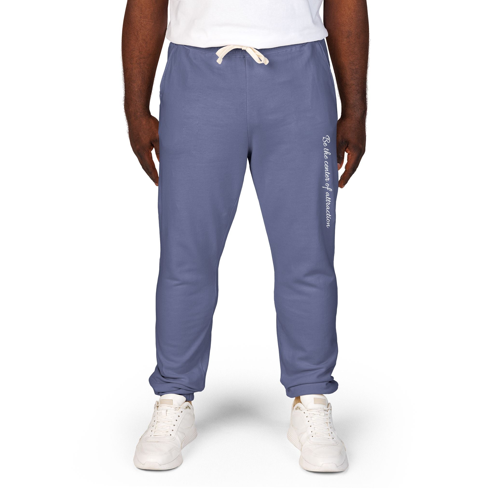 Garment-Dyed Fleece Sweatpants — Minimal Vertical Script Joggers
