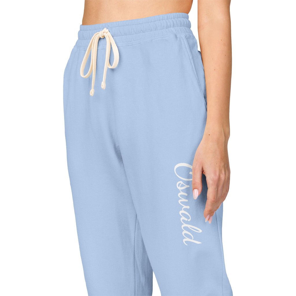 Embroidered 'Overalls' Fleece Sweatpants — Cozy Garment-Dyed Lounge Joggers