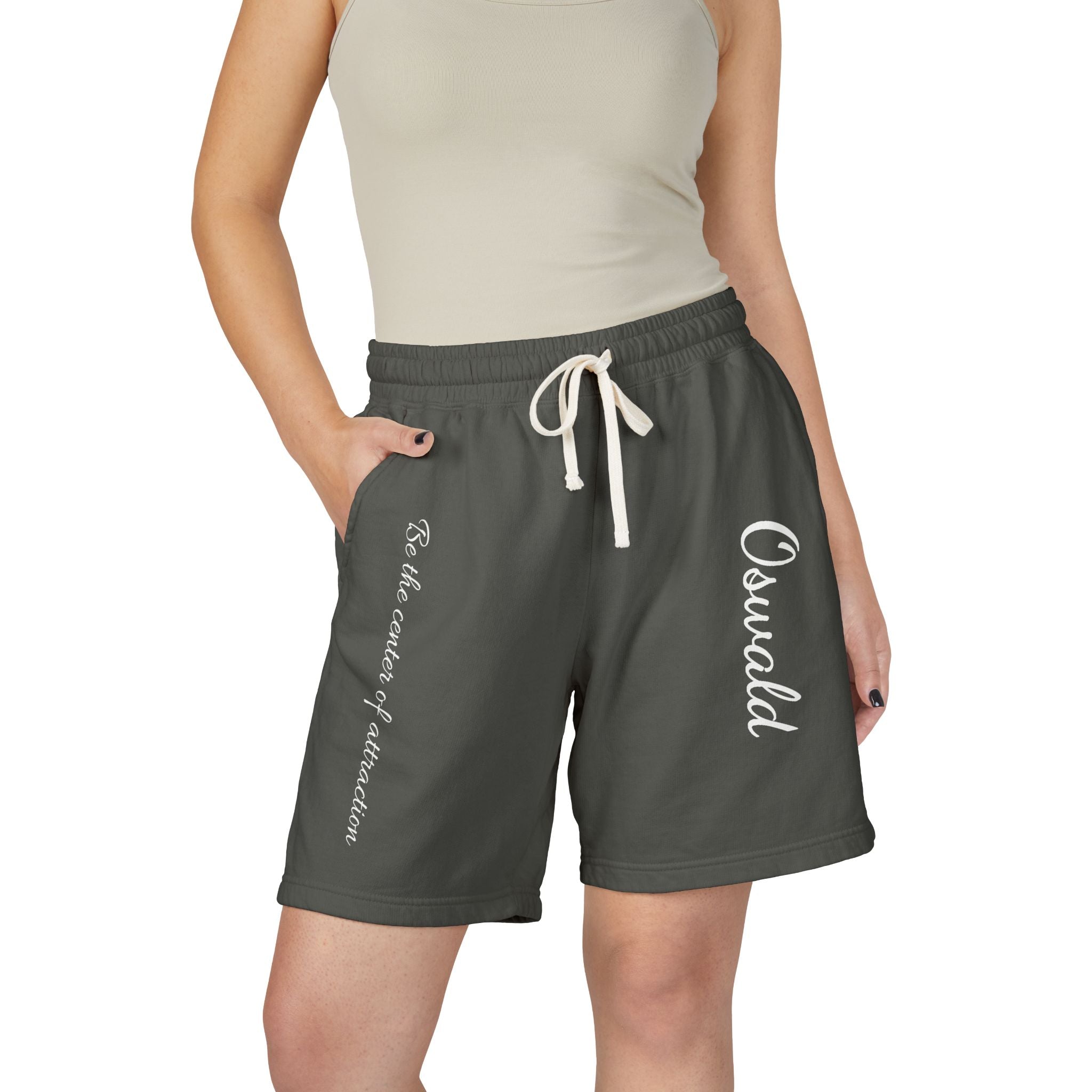 Fleece Sweat Shorts — 'Oswald' Side Script Coral Lounge Shorts