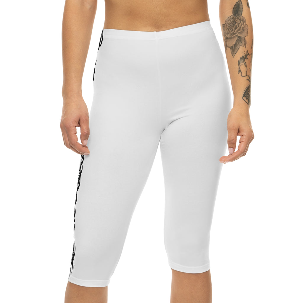 Capri Leggings with Black Tribal Side Panel — Women's Athletic Crop Pants