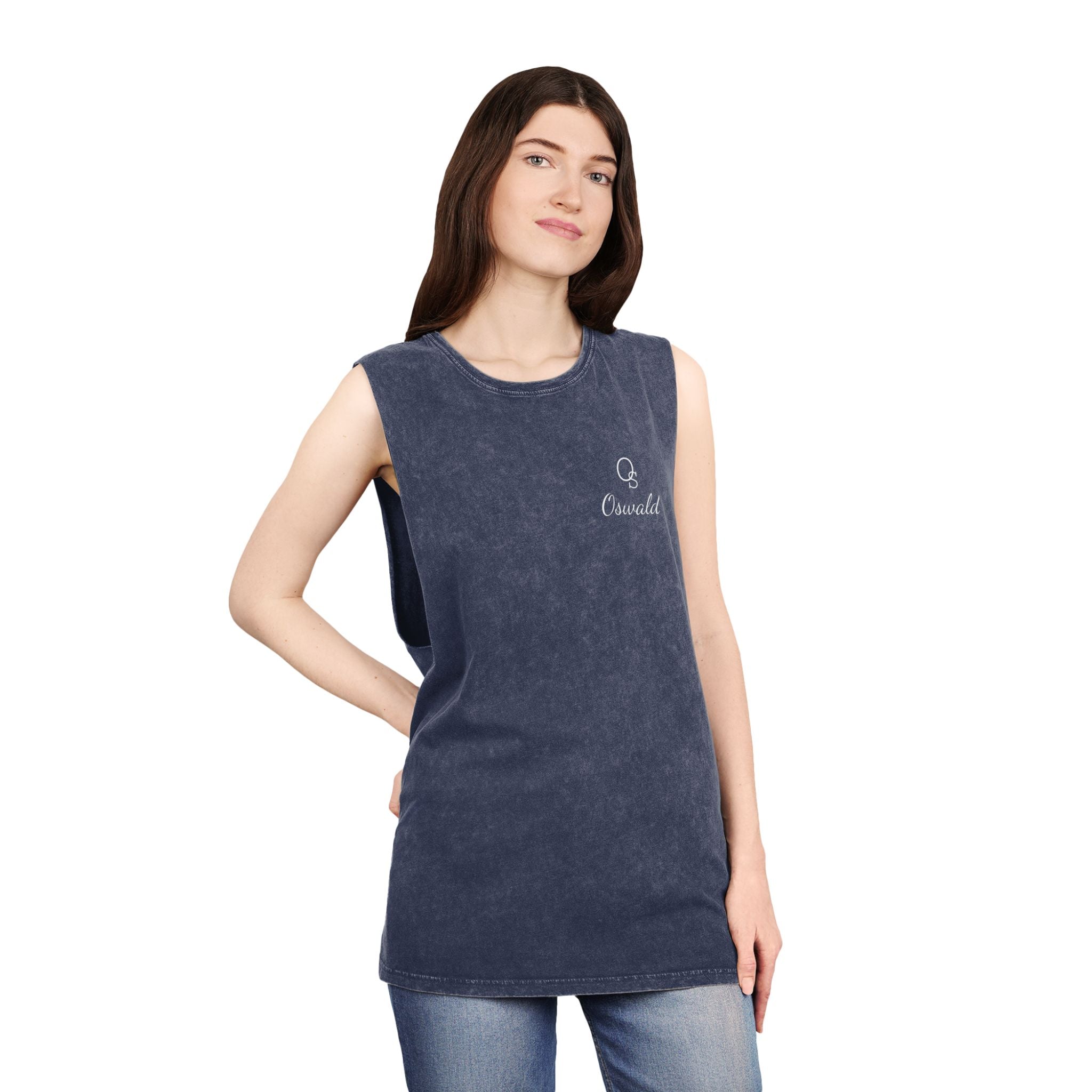 Crescent Moon Stonewash Tank Top — Minimal ‘Crescent’ Chest Logo