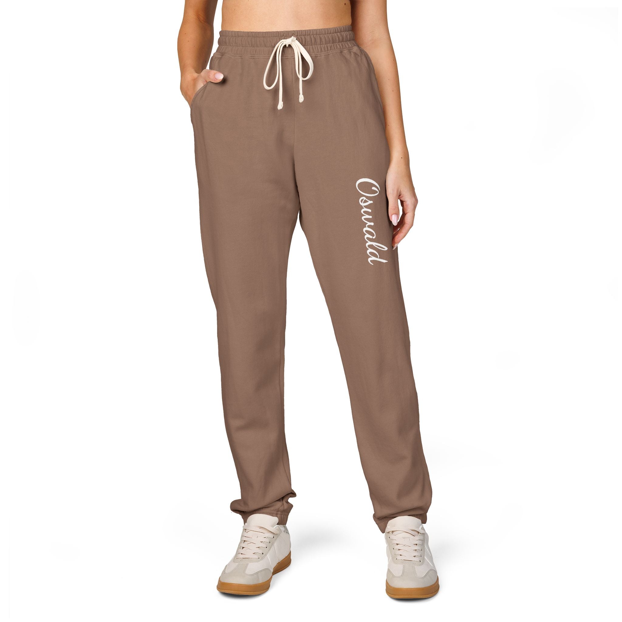 Embroidered 'Overalls' Fleece Sweatpants — Cozy Garment-Dyed Lounge Joggers