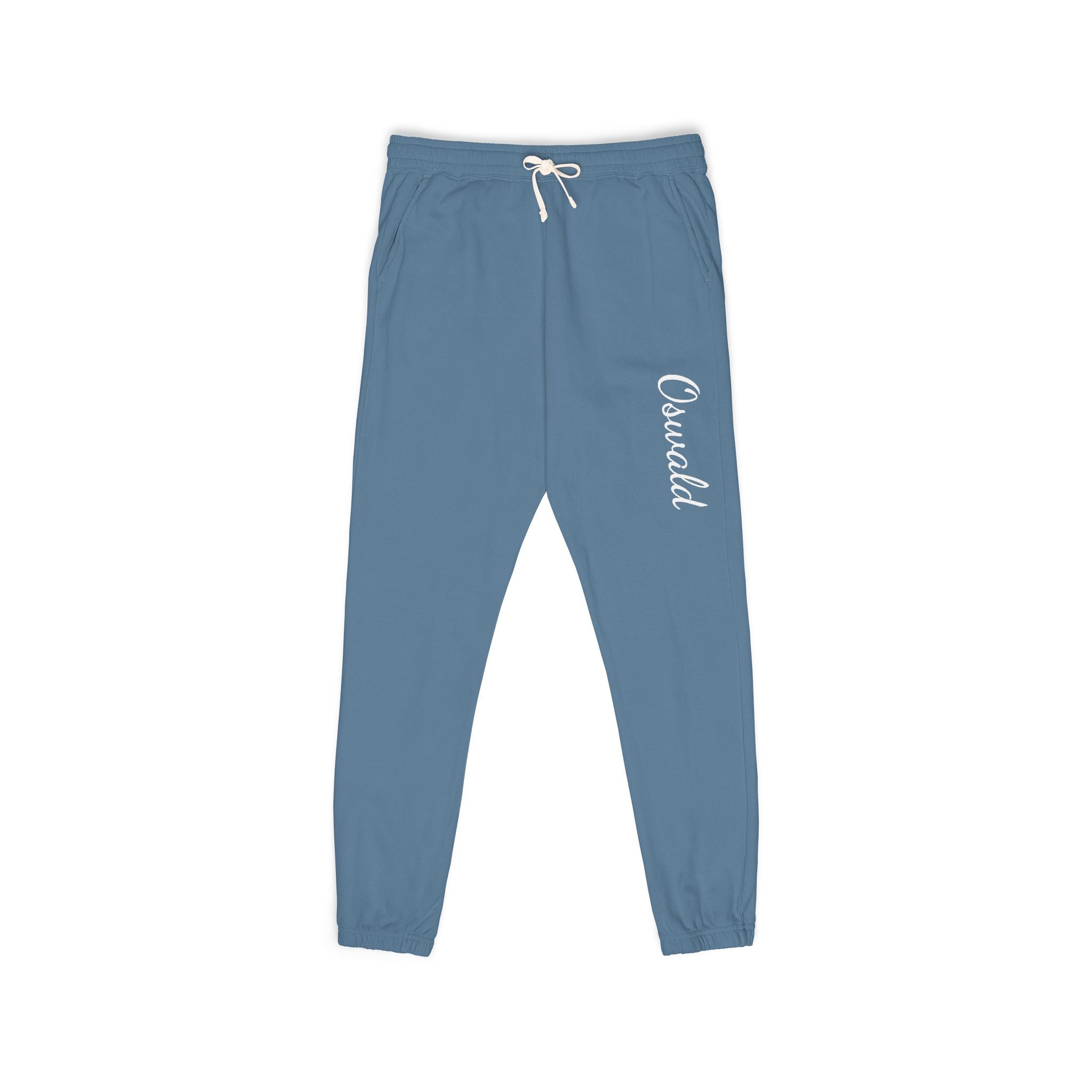 Embroidered 'Overalls' Fleece Sweatpants — Cozy Garment-Dyed Lounge Joggers