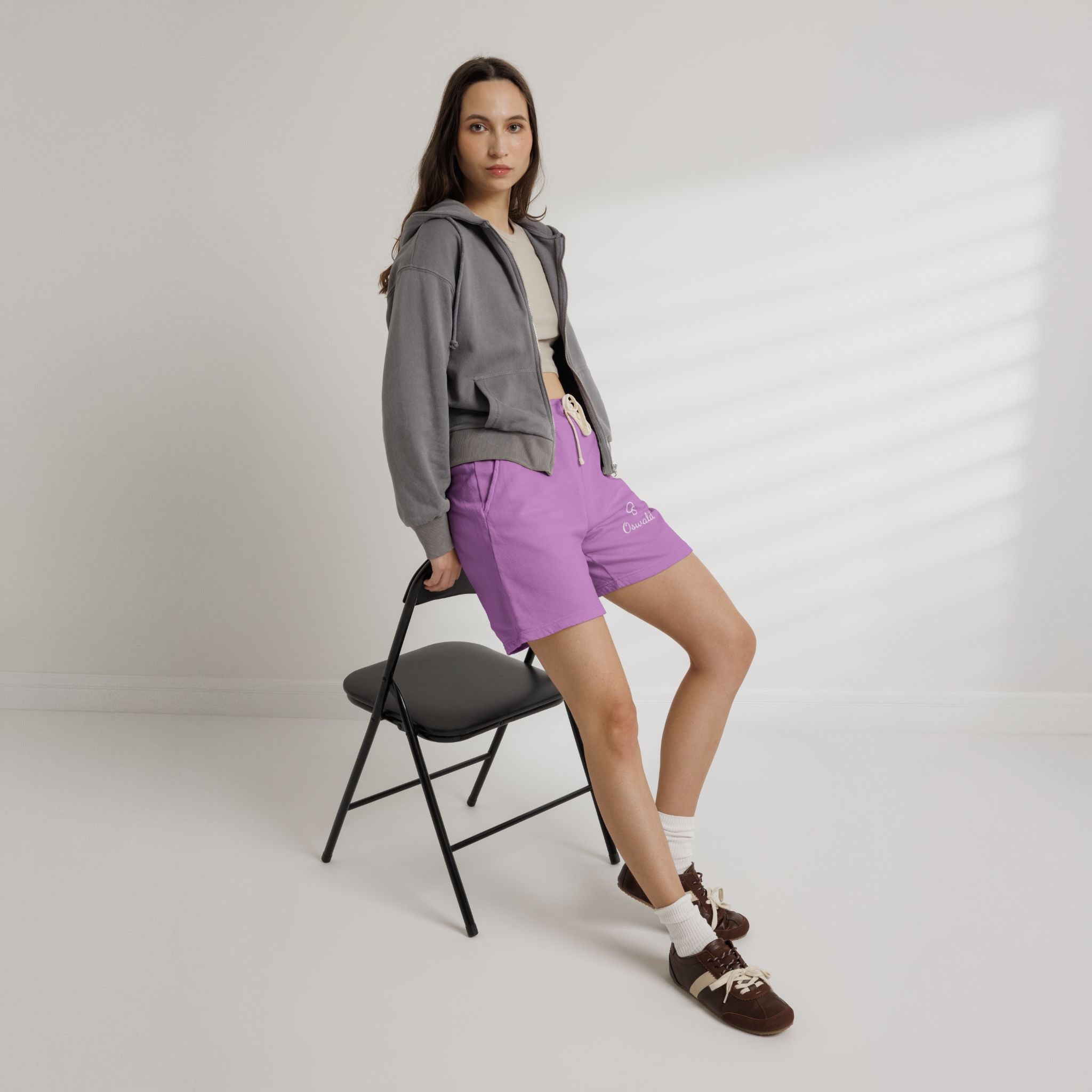 Lightweight Fleece Sweat Shorts — Casual Garment-Dyed Lounge Shorts with Script Logo