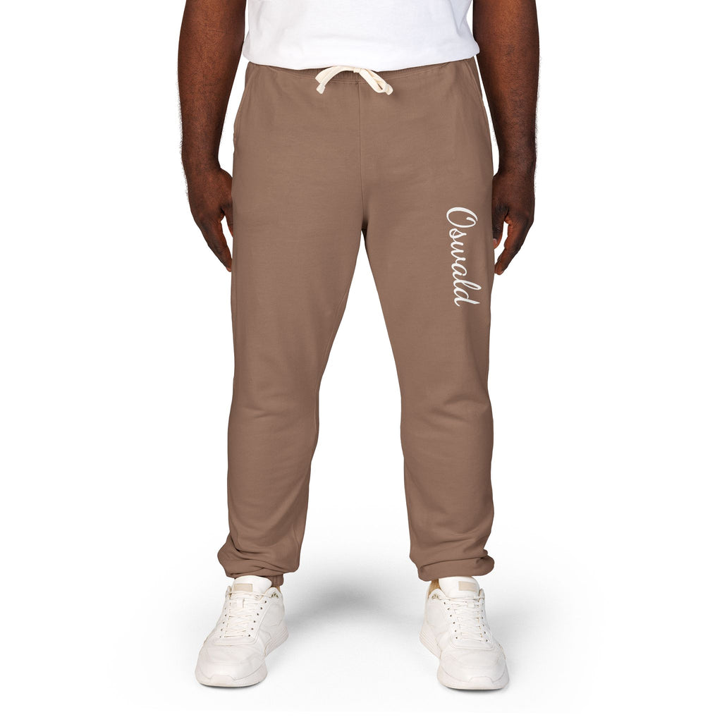 Embroidered 'Overalls' Fleece Sweatpants — Cozy Garment-Dyed Lounge Joggers