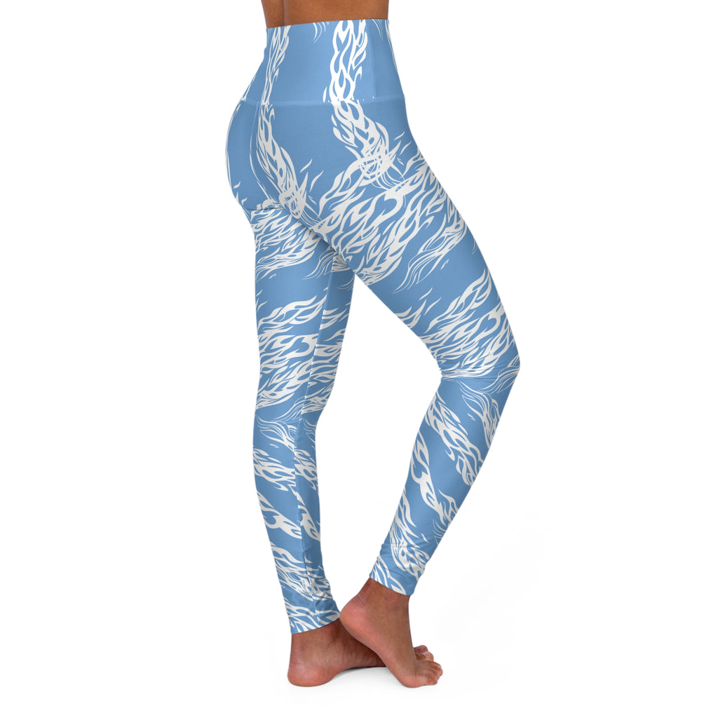 High-Waisted Blue Wave Yoga Leggings — Ocean-Flow All-Over Print