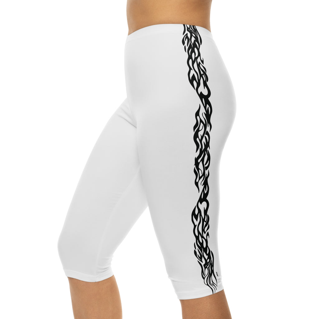 Capri Leggings with Black Tribal Side Panel — Women's Athletic Crop Pants