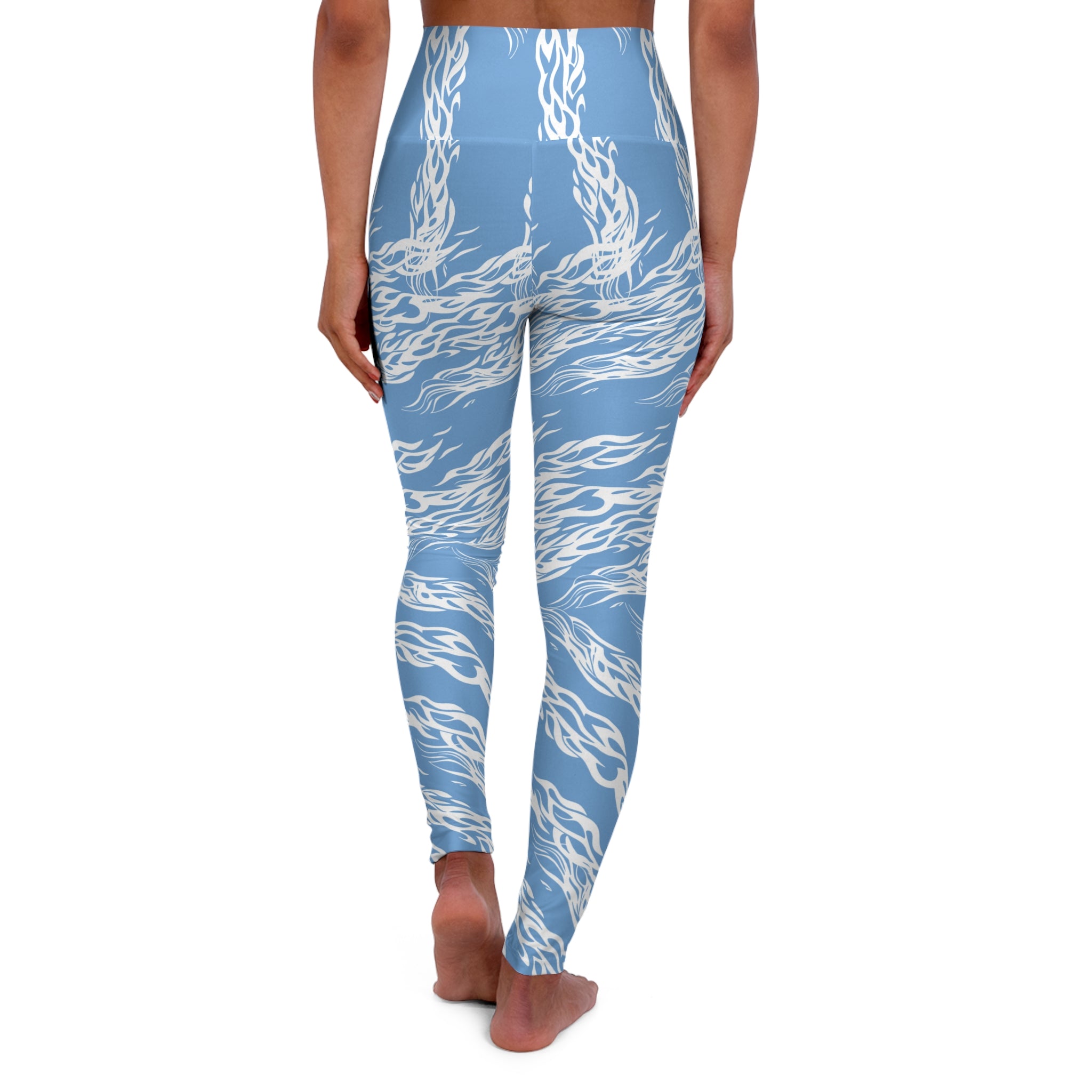 High-Waisted Blue Wave Yoga Leggings — Ocean-Flow All-Over Print
