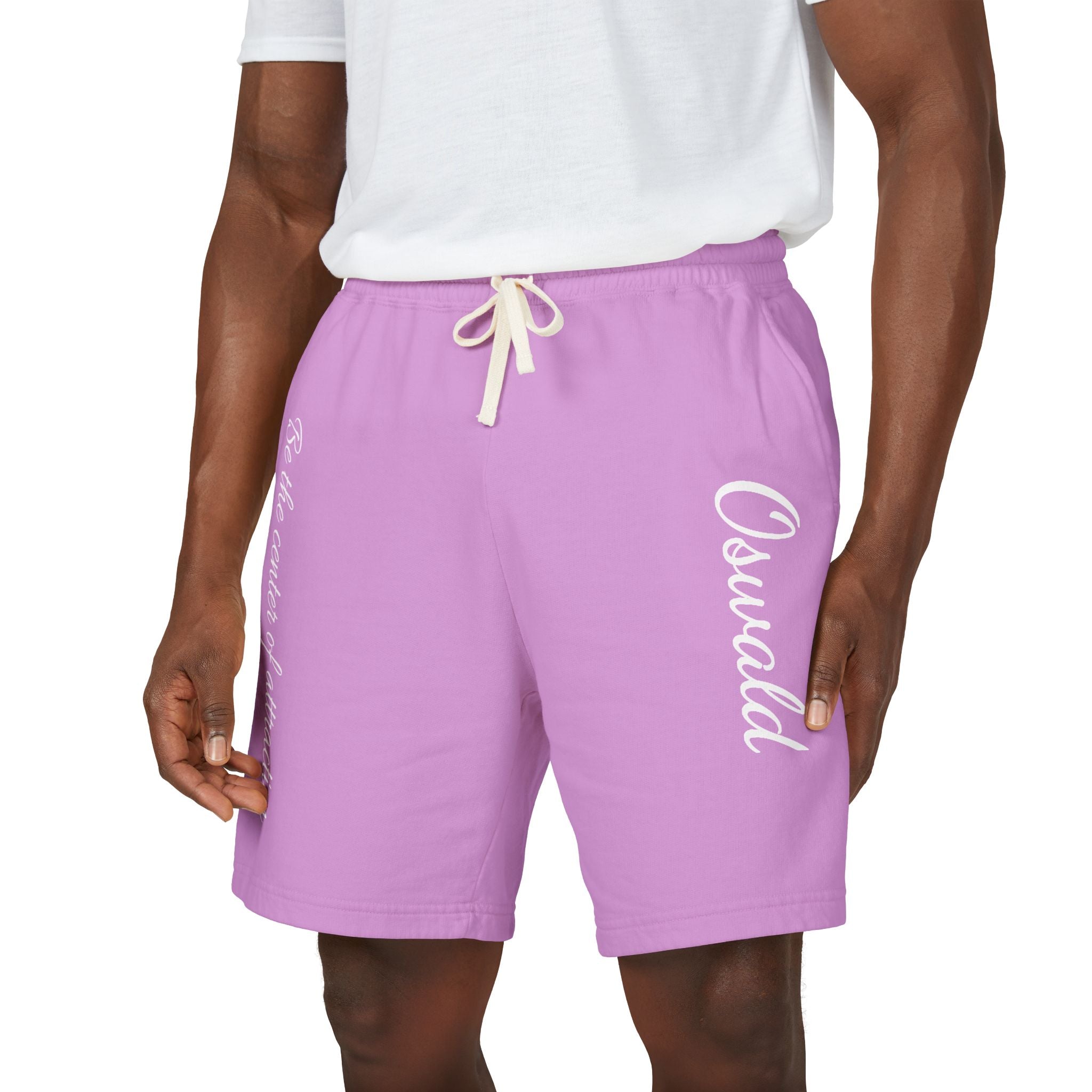 Fleece Sweat Shorts — 'Oswald' Side Script Coral Lounge Shorts