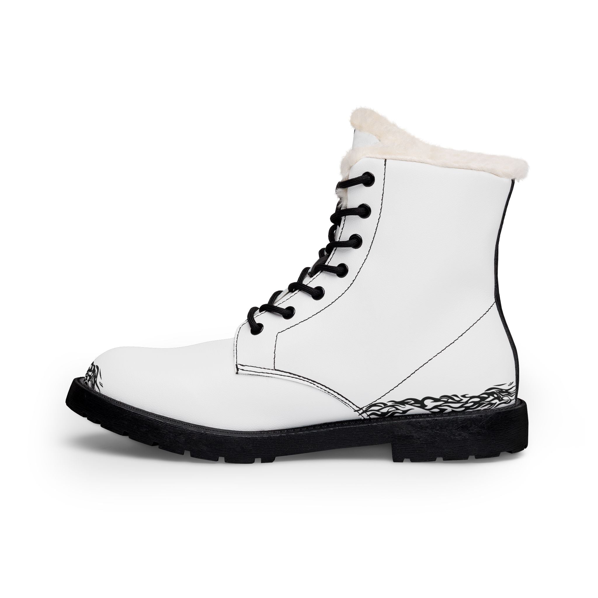 Women's White Leather Fur-Lined Combat Boots – Cozy Winter Lace-Up Boots