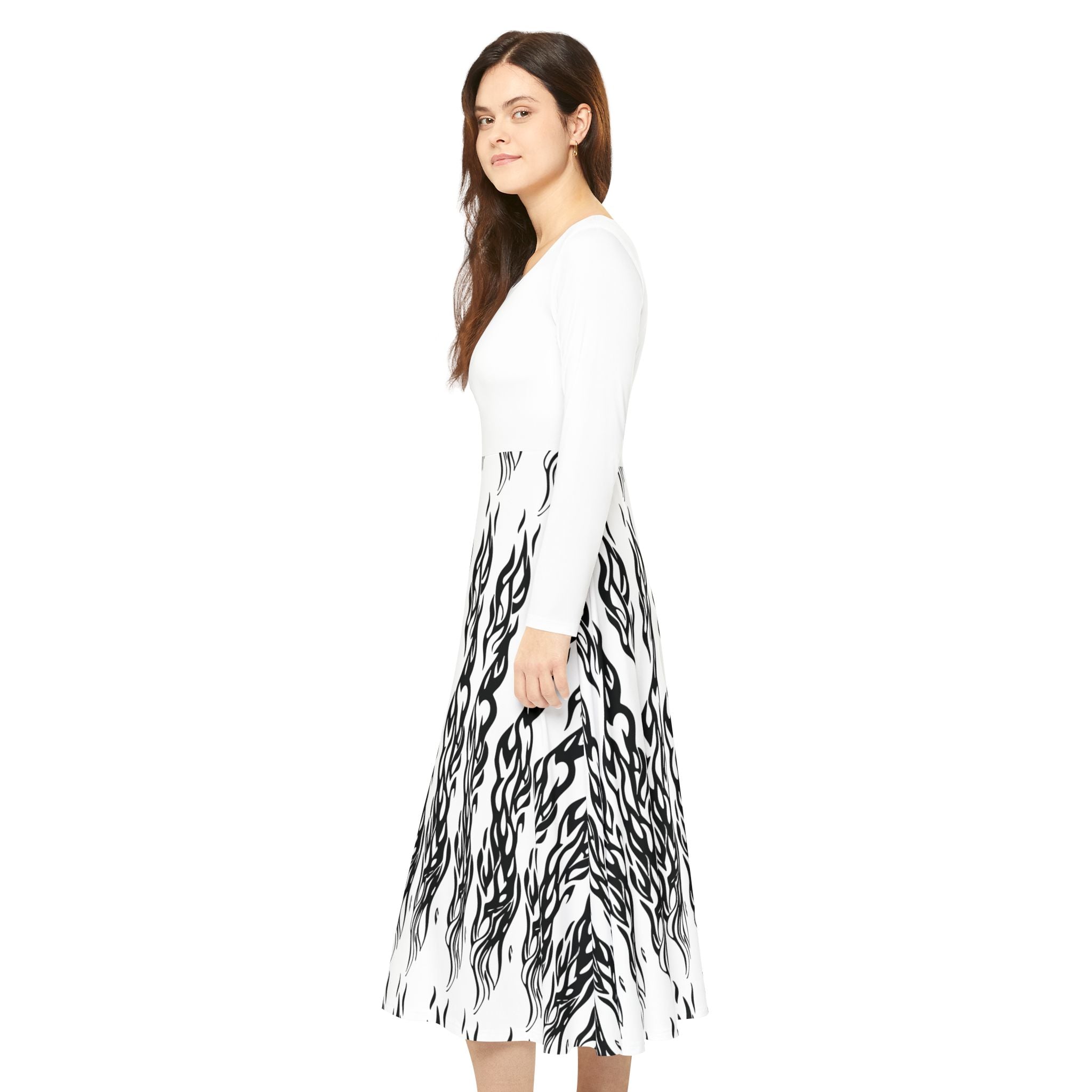 Long Sleeve Dance Dress — Women's AOP Skater Midi