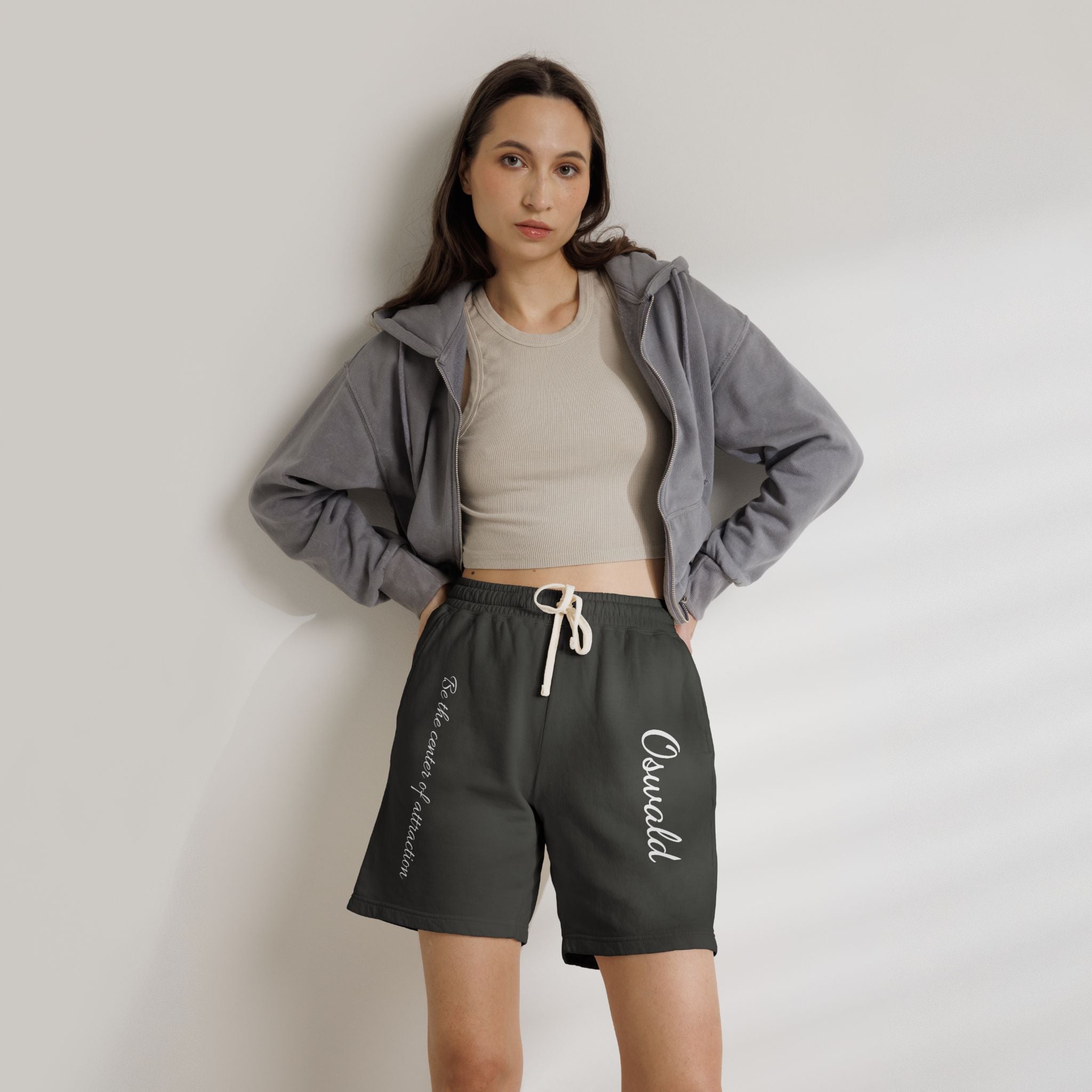 Fleece Sweat Shorts — 'Oswald' Side Script Coral Lounge Shorts
