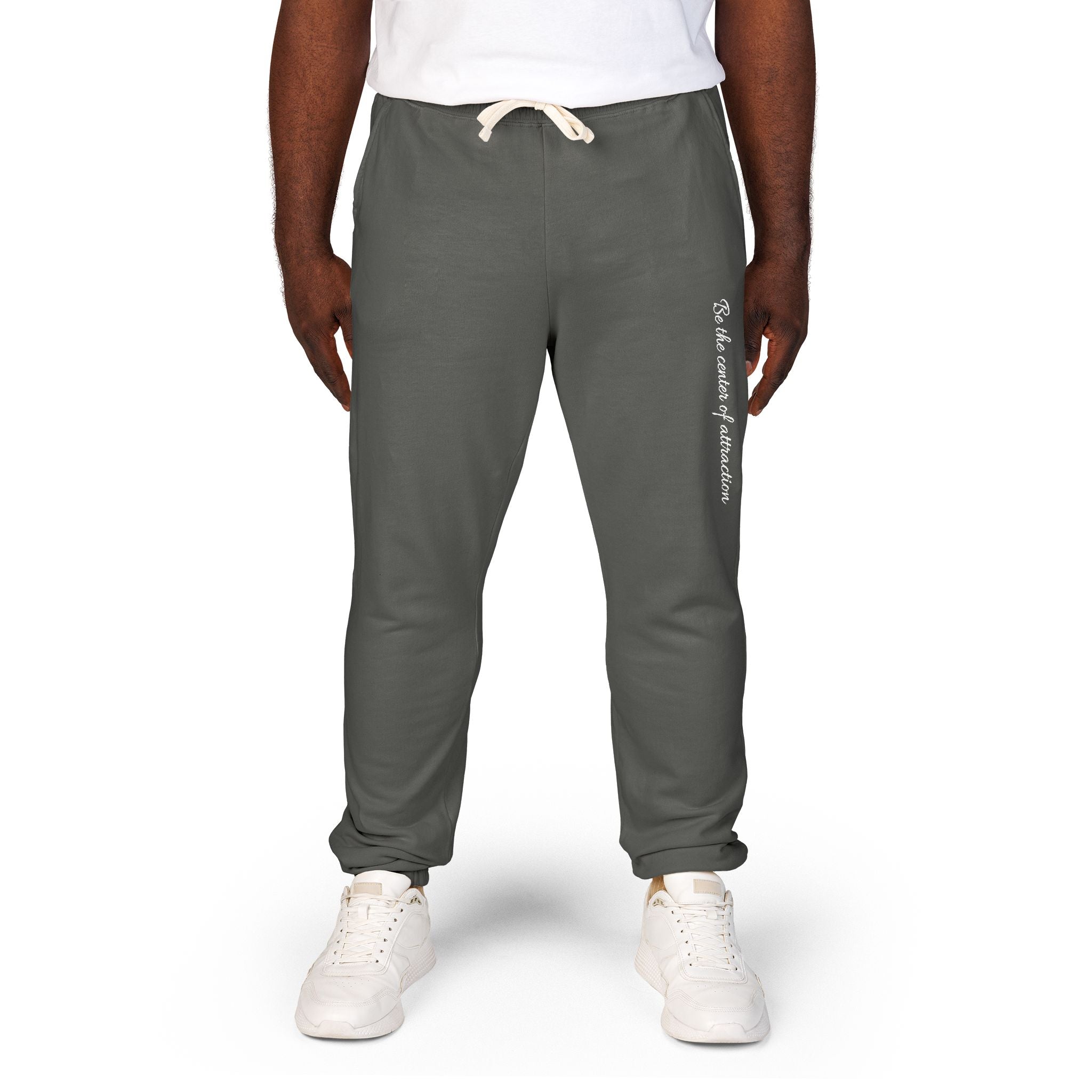 Garment-Dyed Fleece Sweatpants — Minimal Vertical Script Joggers