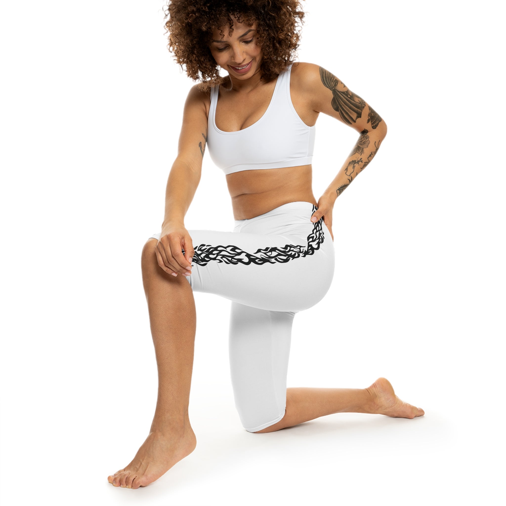 Capri Leggings with Black Tribal Side Panel — Women's Athletic Crop Pants