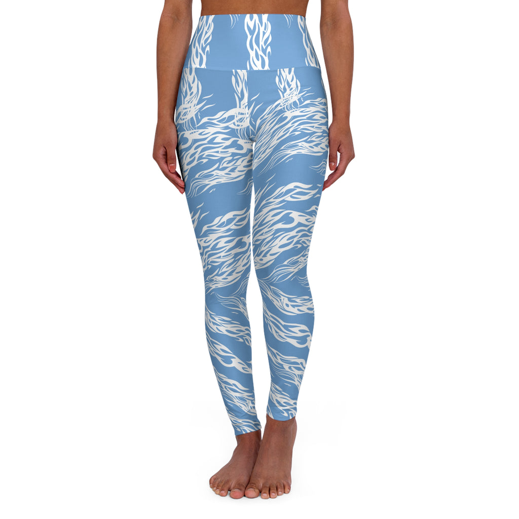 High-Waisted Blue Wave Yoga Leggings — Ocean-Flow All-Over Print