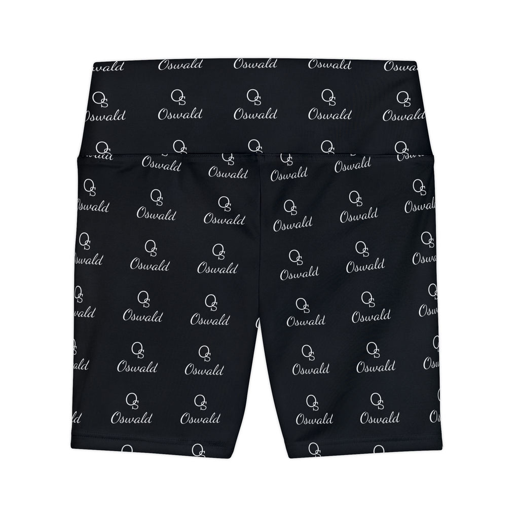 Monogram Repeat Women's Workout Shorts — Black All-Over Print Active Biker Shorts