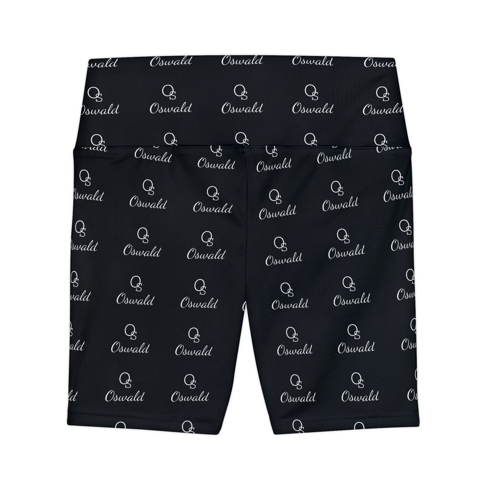 Monogram Repeat Women's Workout Shorts — Black All-Over Print Active Biker Shorts
