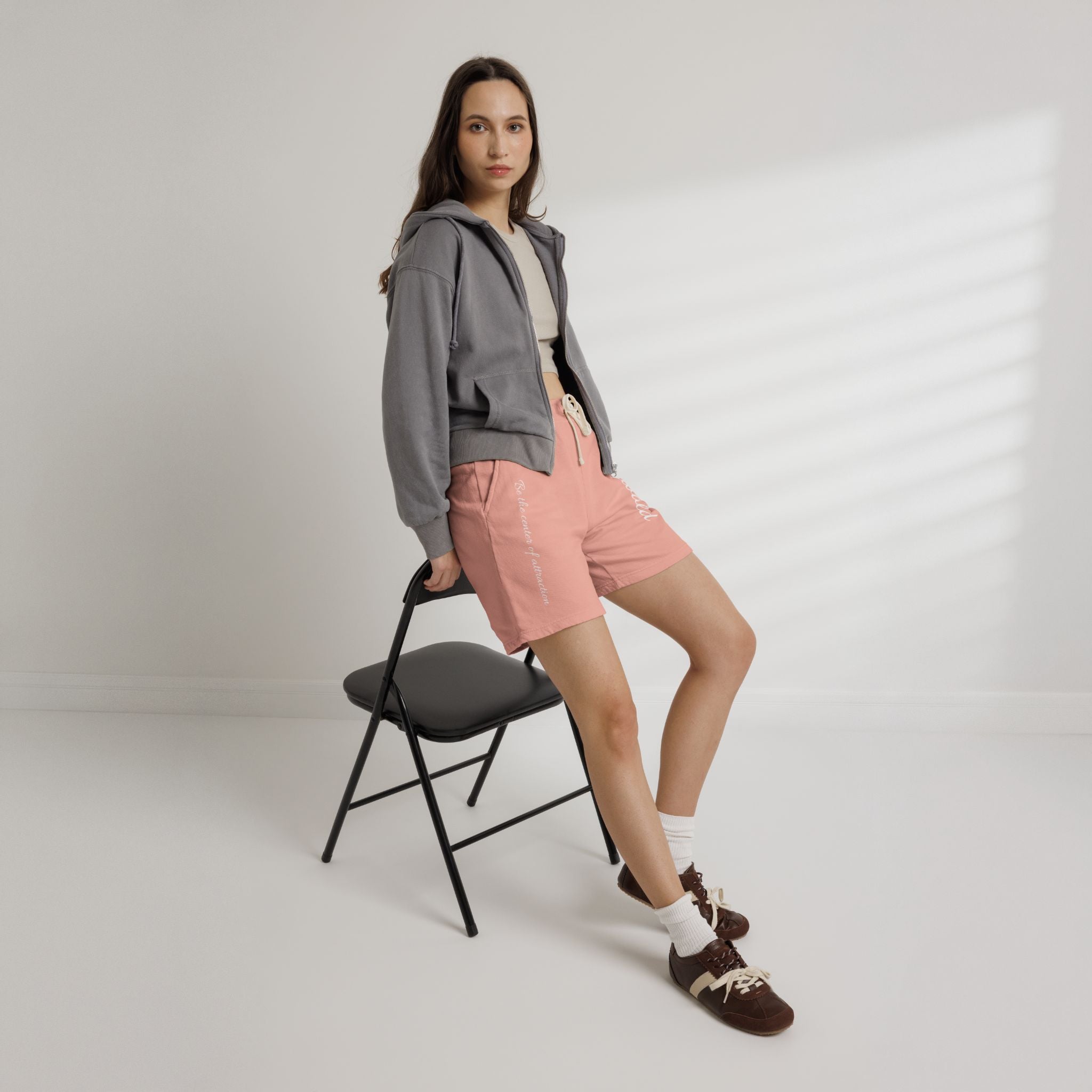 Fleece Sweat Shorts — 'Oswald' Side Script Coral Lounge Shorts