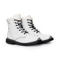 Women's White Leather Fur-Lined Combat Boots – Cozy Winter Lace-Up Boots