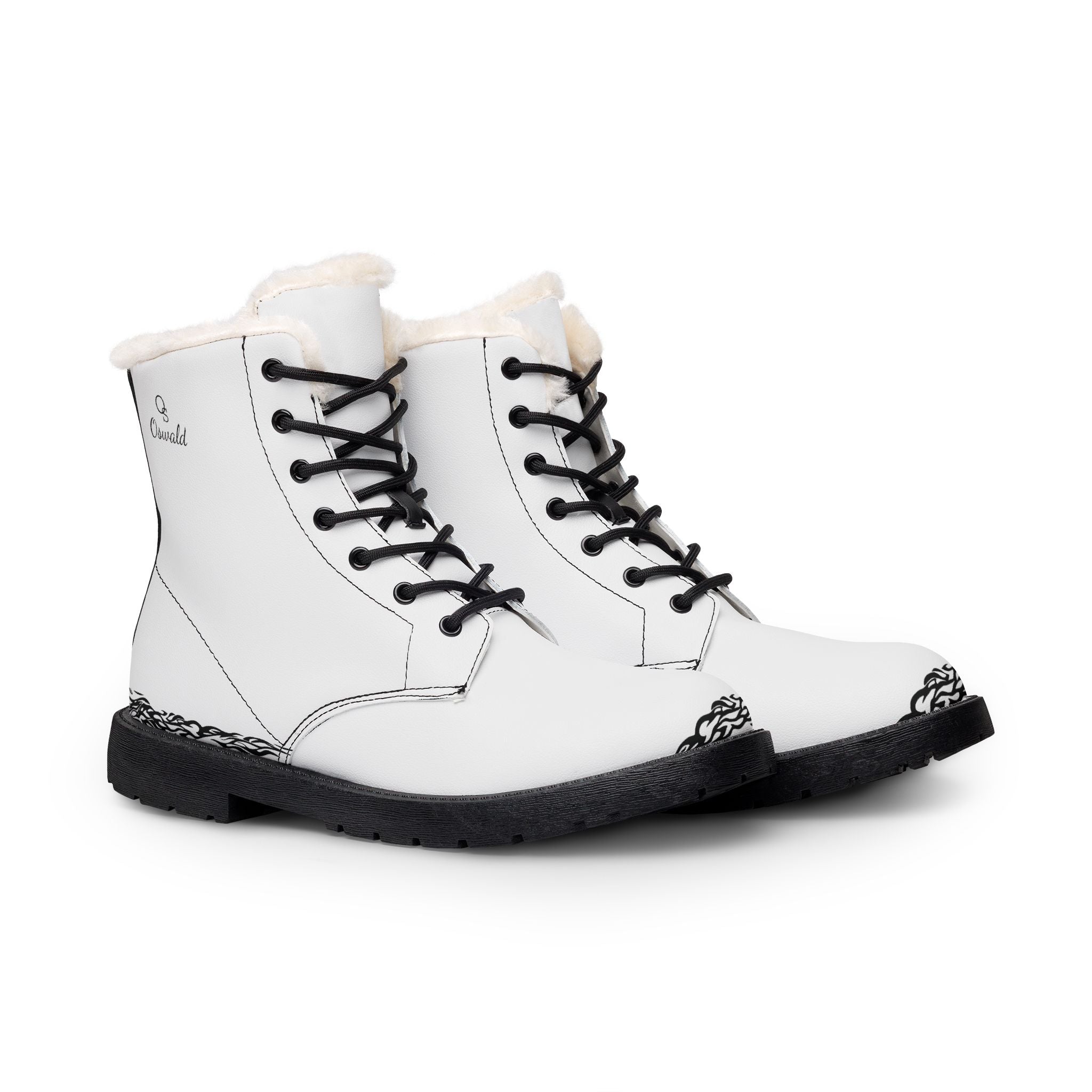 Women's White Leather Fur-Lined Combat Boots – Cozy Winter Lace-Up Boots