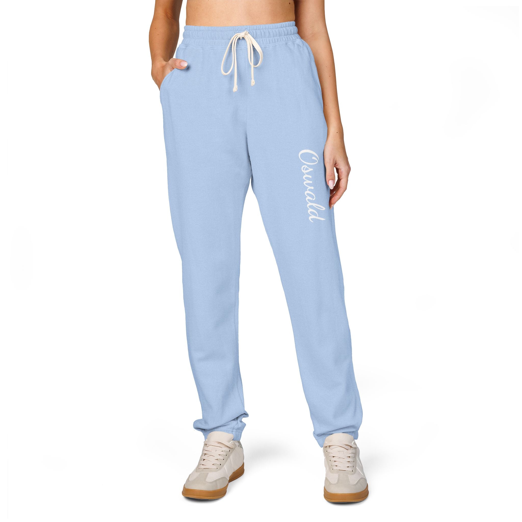 Embroidered 'Overalls' Fleece Sweatpants — Cozy Garment-Dyed Lounge Joggers