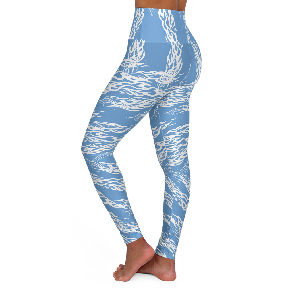 High-Waisted Blue Wave Yoga Leggings — Ocean-Flow All-Over Print